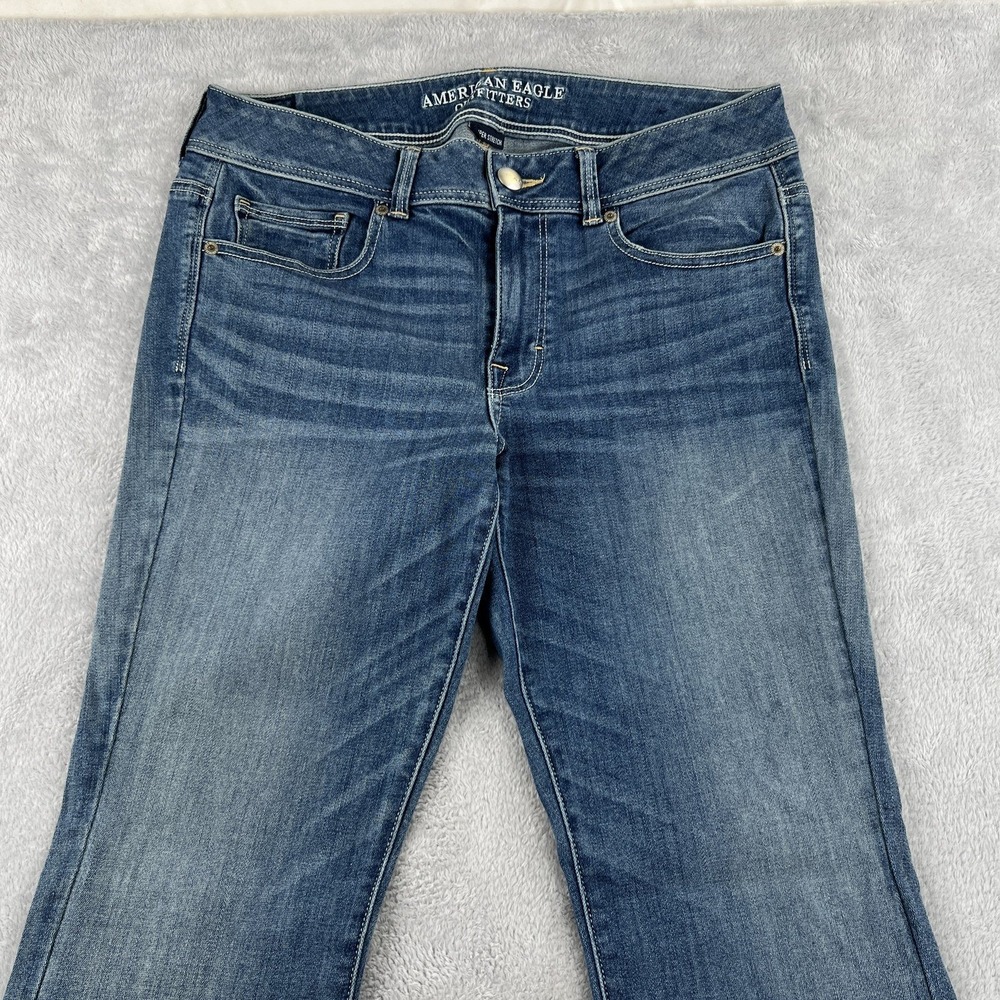 American Eagle Kick Boot Jeans Womens 12 Super Stretch Blue Flare Denim Bootcut - Picture 2 of 11